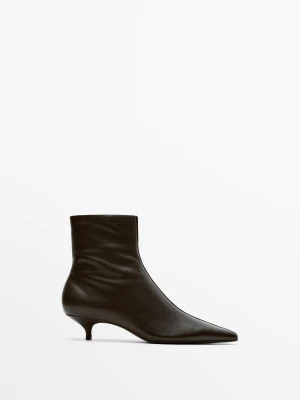 Botki Ze Skóry Na Niskim Obcasie - Brązowy - Massimo Dutti - Female