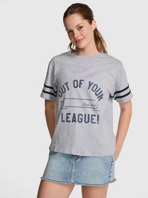 Boxy T-shirt z okrągłym dekoltem i przeszyciem V Campus Cotton Victoria's Secret Szary