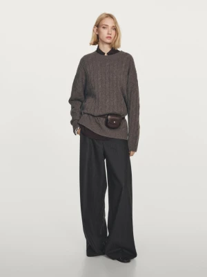 Braided Knitted Jumper 100% Cashmere - Szary Antracytowy - - Massimo Dutti - Female