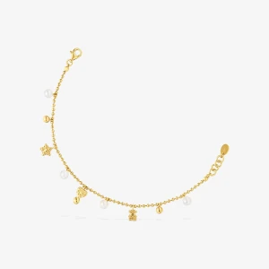 Bransoletka Łańcuszkowa Ze Srebra Pokrytego 18-Karatowym Złotem, Z Perłami Hodowanymi Oraz Motywami, Z Kolekcji Tous Grain - Tous Rozmiar