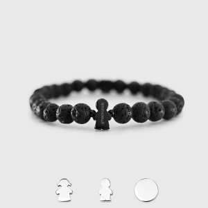 Bransoletka męska rodzinna z kamieni - lawa wulkaniczna 1 zawieszka do wyboruz Twoim grawerem Dedicante