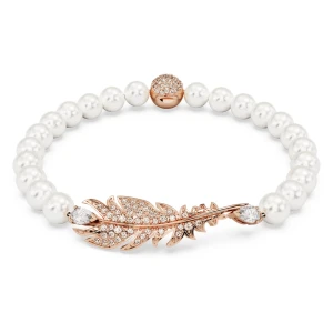 Bransoletka Nice, Zapięcie magnetyczne, Pióro, Biała, Powłoka w odcieniu różowego złota Swarovski
