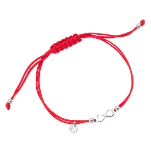 Bransoletka srebrna na czerwonym sznurku - nieskończoność - Hippie Hippie - Biżuteria YES