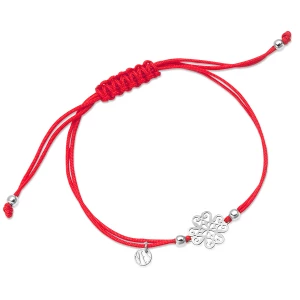 Bransoletka srebrna na czerwonym sznurku - koniczyna - Hippie Hippie - Biżuteria YES