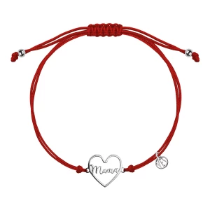 Bransoletka srebrna na czerwonym sznurku - serce - Hippie Hippie - Biżuteria YES