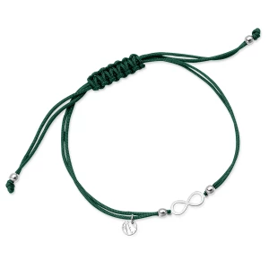 Bransoletka srebrna na zielonym sznurku - nieskończoność - Hippie Hippie - Biżuteria YES