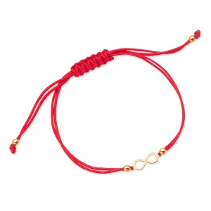 Bransoletka srebrna pozłacana na czerwonym sznurku - nieskończoność - Hippie Hippie - Biżuteria YES