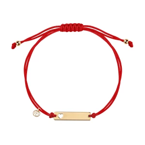 Bransoletka srebrna pozłacana na czerwonym sznurku - serce - Mini Mini - Biżuteria YES