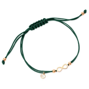 Bransoletka srebrna pozłacana na zielonym sznurku - nieskończoność - Hippie Hippie - Biżuteria YES