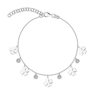 Bransoletka srebrna z cyrkoniami - koniczyny - Unique Unique - Biżuteria YES
