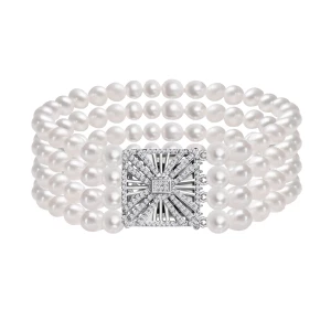 Bransoletka srebrna z perłami i cyrkoniami - Pearls Pearls - Biżuteria YES