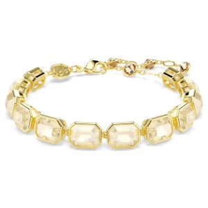 Bransoletka Tennis Millenia, Szlif ośmiokątny, Karmelowa, Powłoka w odcieniu złota Swarovski