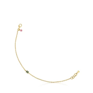 Bransoletka Tous New Motif Wykonana Ze Srebra Vermeil Z Motywem Misia Z Chromowanego Diopsydu - Tous