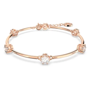 Bransoletka typu bangle Constella, Szlif okrągły, Biała, Powłoka w odcieniu różowego złota Swarovski