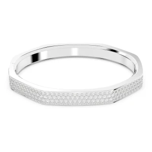 Bransoletka typu bangle Dextera, Kształt ośmiokątny, Biała, Powłoka z rodu Swarovski