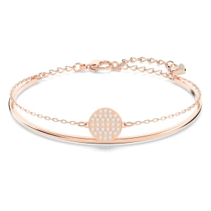 Bransoletka typu bangle Ginger, Biała, Powłoka w odcieniu różowego złota Swarovski