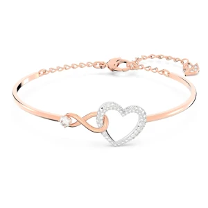 Bransoletka typu bangle Hyperbola, Nieskończoność i serce, Biała, Wykończenie z różnobarwnych metali Swarovski