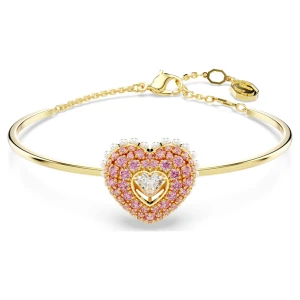 Bransoletka typu bangle Idyllia, Serce, Różowa, Powłoka w odcieniu złota Swarovski