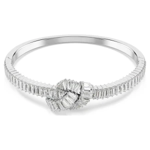 Bransoletka typu bangle Matrix, Szlif schodkowy typu baguette, Węzeł, Biała, Powłoka z rodu Swarovski