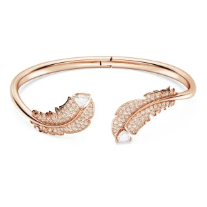 Bransoletka typu bangle Nice, Pióro, Biała, Powłoka w odcieniu różowego złota Swarovski
