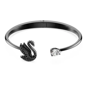 Bransoletka typu bangle Swan, Łabędź, Czarna, Powłoka z rutenu Swarovski