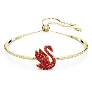 Bransoletka typu bangle Swan, Łabędź, Średnia, Czerwona, Powłoka w odcieniu złota Swarovski