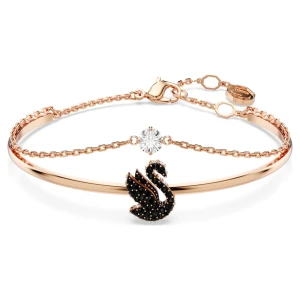 Bransoletka typu bangle Swan, Swan, Czarna, Powłoka w odcieniu różowego złota Swarovski