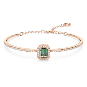 Bransoletka typu bangle Una, Szlif ośmiokątny, Oprawa brukowa, Zielona, Powłoka w odcieniu różowego złota Swarovski