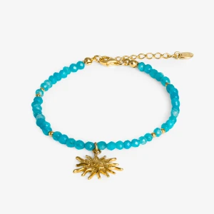 Bransoletka z agatu niebieskiego ze słońcem; srebrna pozłacana Ania Kruk MORSKI