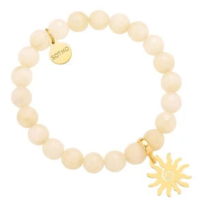 Bransoletka z fasetowanego nefrytu bursztynowego ze złotym słońcem SOTHO