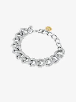 Bransoletka z łańcuchowymi ogniwami oraz kryształkami pavé Michael Kors DWA KOLORY (Srebrny)