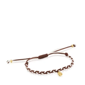 Bransoletka Z Misiem Ze Srebra Powlekanego Złotem 18-Karatowym I Brązowego Nylonu Tous Motifs - Tous Rozmiar