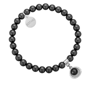Bransoletka z pereł SWAROVSKI® CRYSTAL w kolorze Black ze srebrną muszelką SOTHO