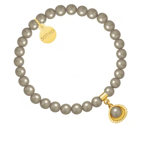 Bransoletka z pereł SWAROVSKI® CRYSTAL w kolorze Dark Grey ze złotą muszelką SOTHO