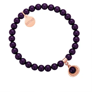 Bransoletka z pereł SWAROVSKI® CRYSTAL w kolorze Dark Purple z muszelką SOTHO