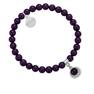 Bransoletka z pereł SWAROVSKI® CRYSTAL w kolorze Dark Purple ze srebrną muszelką SOTHO