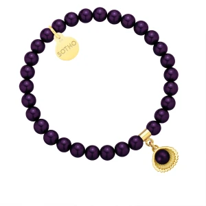 Bransoletka z pereł SWAROVSKI® CRYSTAL w kolorze Dark Purple ze złotą muszelką SOTHO