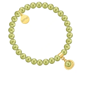 Bransoletka z pereł SWAROVSKI® CRYSTAL w kolorze Light Green ze złotą muszelką SOTHO