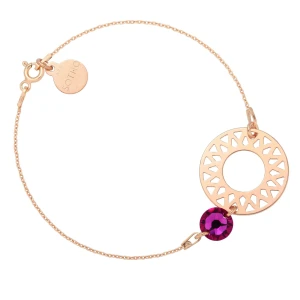 Bransoletka z różowego złota dużą rozetą i ciemno różowym kryształem SWAROVSKI® CRYSTAL SOTHO