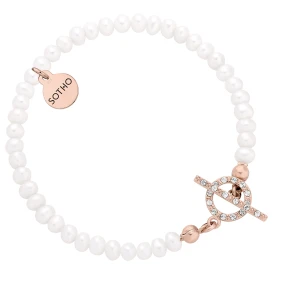 Bransoletka z różowego złota z pereł naturalnych z ozdobnym zapięciem z kryształkami SWAROVSKI® CRYSTAL SOTHO