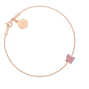 Bransoletka z różowego złota zdobiona różowym motylkiem SWAROVSKI® CRYSTAL SOTHO