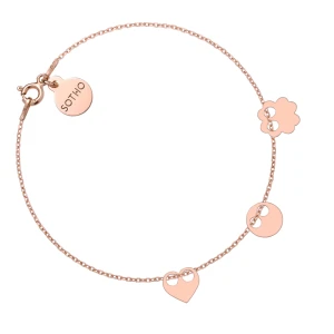 Bransoletka z trzema zawieszkami z różowego złota SOTHO