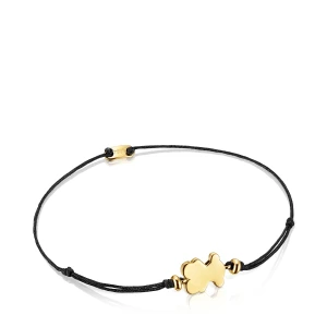 Bransoletka Ze Srebra Pokrytego 18-Karatowym Złotem I Czarnego Nylonu Z Charmsem W Kształcie Misia Sweet Dolls. - Tous Rozmiar