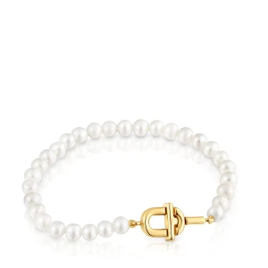 Bransoletka Ze Srebra Powlekanego 18-Karatowym Złotem, Z Perłami Hodowanymi Tous Manifesto - Tous Rozmiar