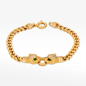 Bransoletka ze złota dwie pantery z białymi cyrkoniami Filipowicz