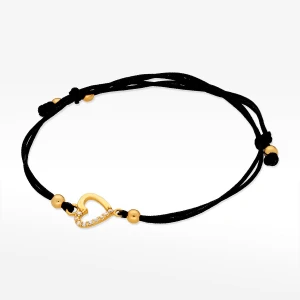 Bransoletka ze złota na sznurku serce z białymi cyrkoniami Filipowicz