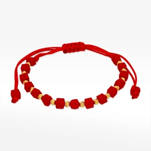 Bransoletka ze złota na sznurku z czerwonymi koralikami Filipowicz