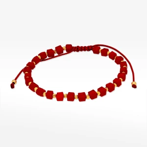 Bransoletka ze złota na sznurku z czerwonymi koralikami Filipowicz