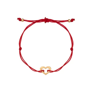 Bransoletka złota na czerwonym sznurku - serce - Hippie Hippie - Biżuteria YES