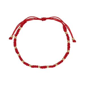 Bransoletka złota na czerwonym sznurku - kulki - Hippie Hippie - Biżuteria YES